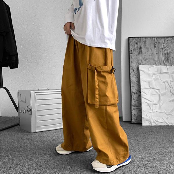 

men's pants oversized cargo korean casual fashion loose wide-leg streetwear hip-hop straight-leg, Black