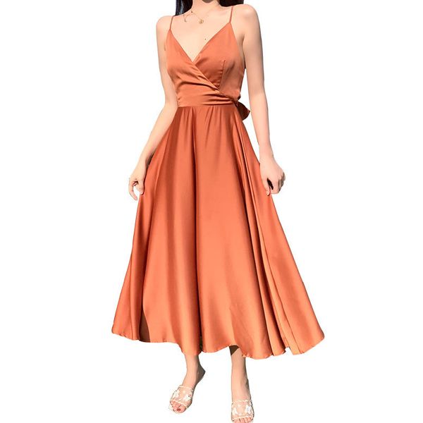 

dresses high waist women spaghetti strap a-line pleated vestidos big hem fashion solid summer beach style es girls s-l, Black;gray