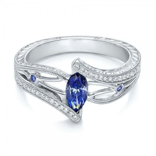 

wedding rings luxury female blue zircon stone ring charm silver color engagement vintage crystal leaf for women, Slivery;golden