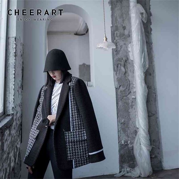 

winter tweed blazer women black designer coats knit s and jackets high fashion ladies clothes 210427, White;black