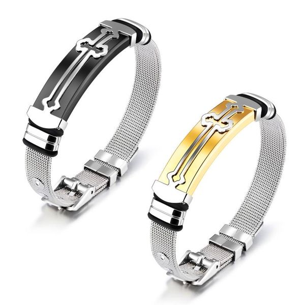 

stainless steel bracelet cross bangle for men or women black and gold plated