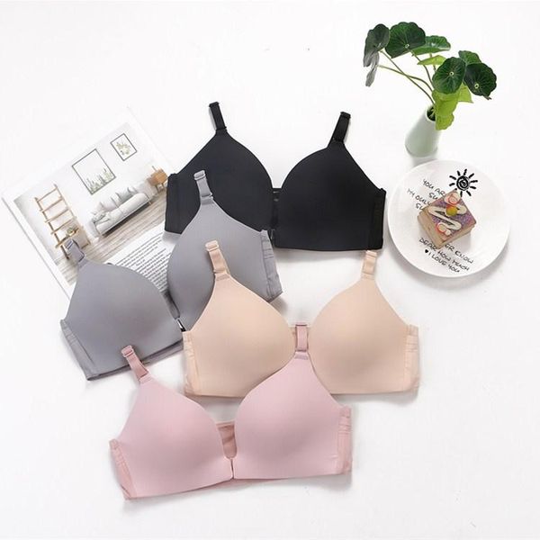 

bras front closure seamless one piece push up underwear for women wireless summer thin cup solid cross tie small breast, Red;black