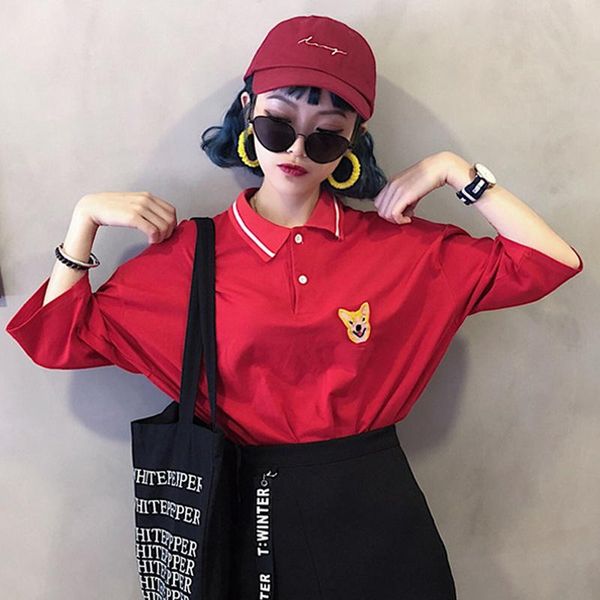 

women's t-shirt ins selling summer women t-shirts 2021 korean embroidery cute dog loose short sleeve female, White