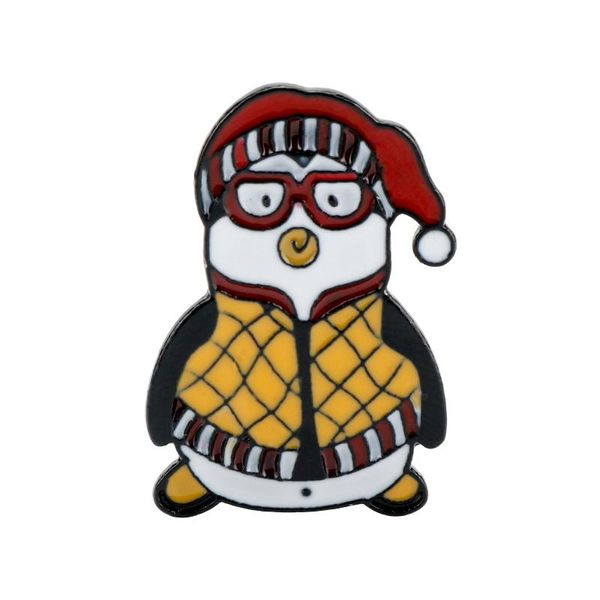 Pins, broches adorável hugsy penguin esmalte pino vermelho santa chapéu saco roupas oswald cobblepot ano de natal jóias presente amigos