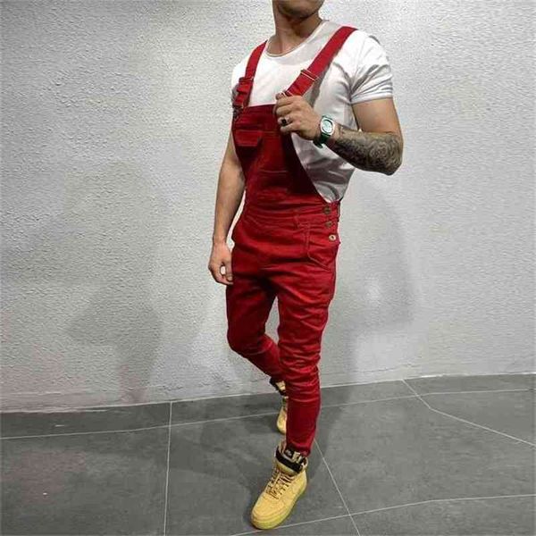 

fashion men's ripped jeans jumpsuits hi street distressed denim bib overalls for man suspender pants size s-xxxl 210716, Blue