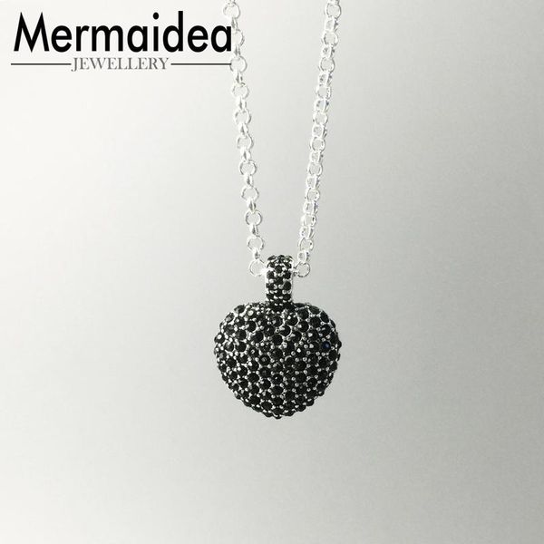 

pendant necklaces european brand black cubic zirconia heart romantic piercing women jewelry kualitas tinggi mujer jewellery, Silver
