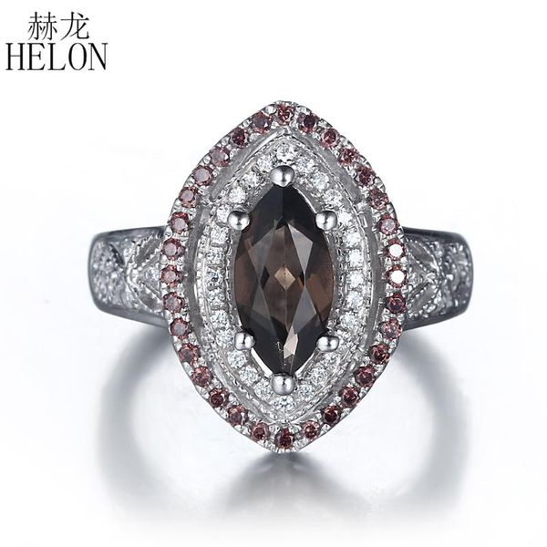 

cluster rings helon sterling silver 925 marquise10x5mm genuine smokey quartz & graded cubic zirconia engagement wedding ring women jewel, Golden;silver