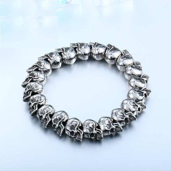 

link, chain skull bracelets for men silver color pesonality super cool gothic punk large mortorcycle biker party men's brac, Black