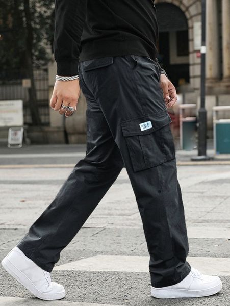 

men letter patched cargo pants 416w#, Black