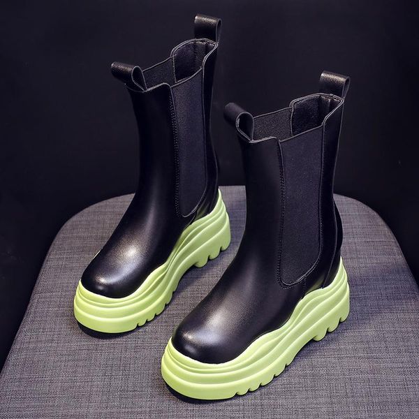 

boots hkyx women's shoes lady round toe boots-womenplatform fashion mid calf autumn 2021 rock summer high heel, Black