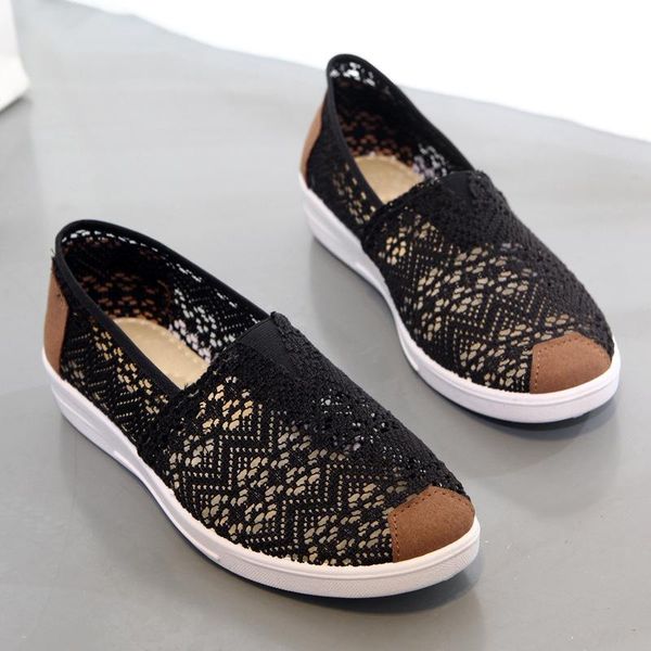

slippers women's fashion flat shoes comfortable leisure non slip hollow breathable mother's casual sports vulcanized, Black