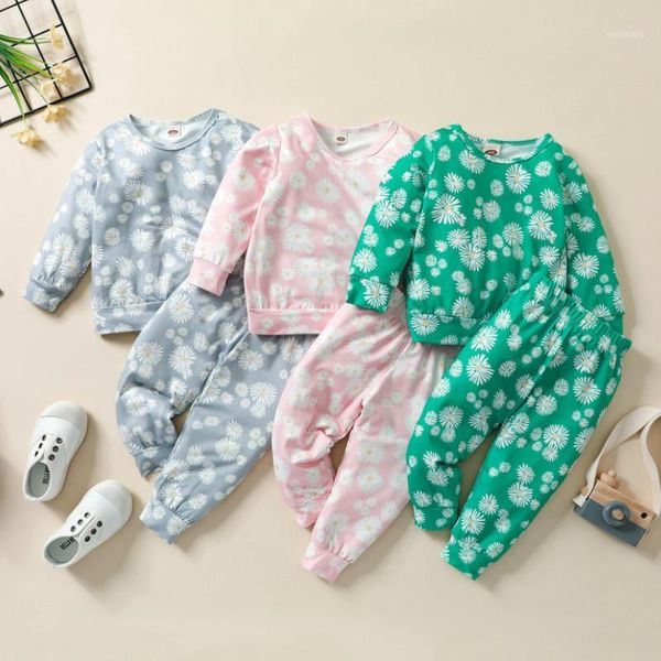 

clothing sets baby girl long sleeve + trousers spring atuumn, little daisy flower elastic waist classic round neck, White
