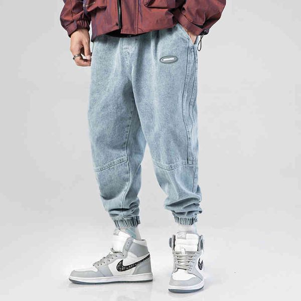 

jeans fashion streetwear men jeans loose fit retro blue casual cotton denim cargo pants spliced designer hip hop joggers trousers