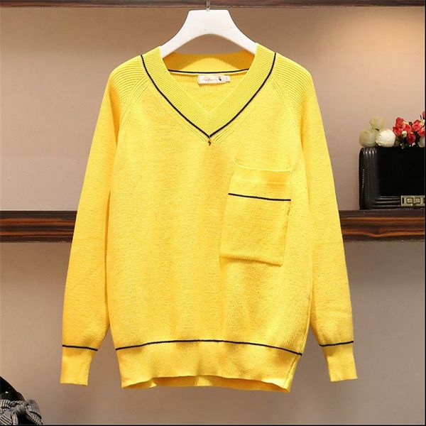 

v neck loose casual women sweater pull fall winter autumn pullover, White;black