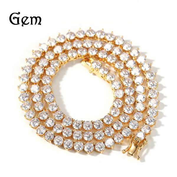 

bangle hip hop zircon necklace men's three set pink single row diamond tennis chain, Black
