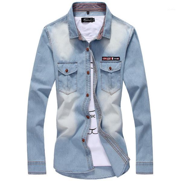 

men's casual shirts 2021 denim long sleeve shirt brand clothing male slim fit workwear men jeans camiseta masculina, White;black