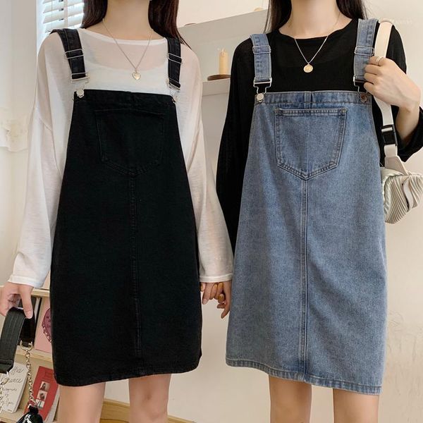 

european summer and spring design sense niche french pockets short denim strap skirts women fashion streetwear 2021, Black
