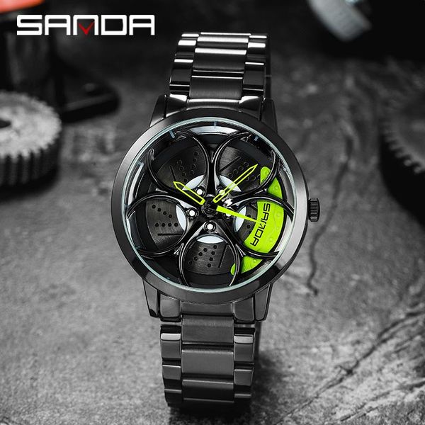 

wristwatches sanda men's custom design wheel watch dial waterproof creative stainless steel sports relogio masculino, Slivery;brown