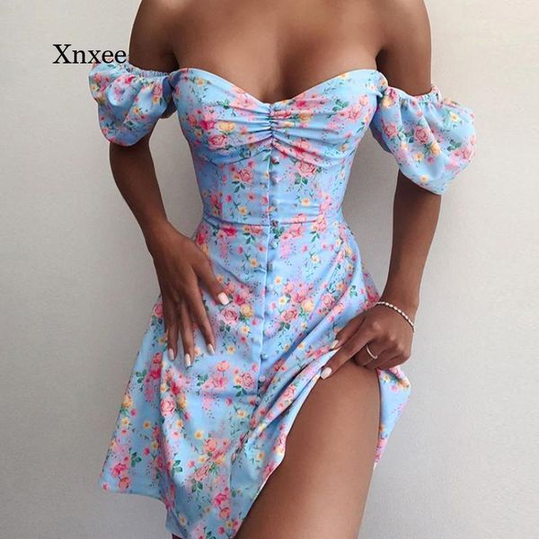 

women's swimwear 2021 summer dress floral print women mini sundress puff sleeve female robe french square collar boho beach holiday dre, White;black