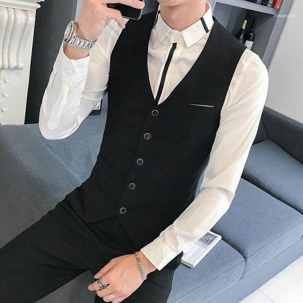 

men's vests black suit vest men formal business waitscoat korean slim fit man dress classical groom's wedding calual male1, Black;white