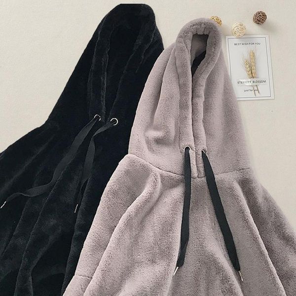 

women's hoodies & sweatshirts solid color sweatshirt women winter warm fluffy plush casual fleece fur pullover vyyz, Black