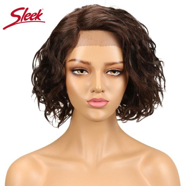 

lace wigs sleek water wave front human hair for black women short bob wig brazilian curly, Black;brown