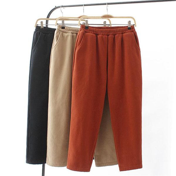 

ladies cotton trousers plus velvet size high waist loose winter all-match female harem pants women's & capris, Black;white