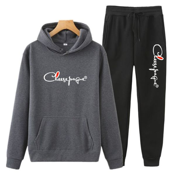 

brand tracksuit set jackets sets men cotton suit men's fashion tracksuits sportsuit man sweatshirts sportswear coat+pant s-xxxl, Gray