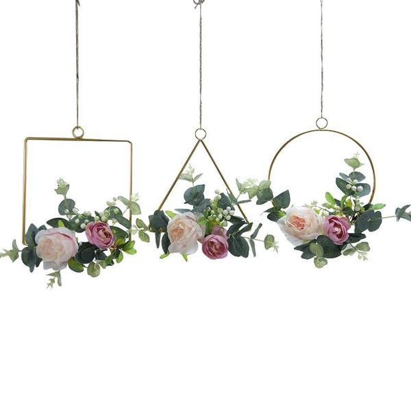 

decorative objects & figurines artificial flower wrought wall hanging iron wreath simulation home decoration wedding scene aerial pendant ga