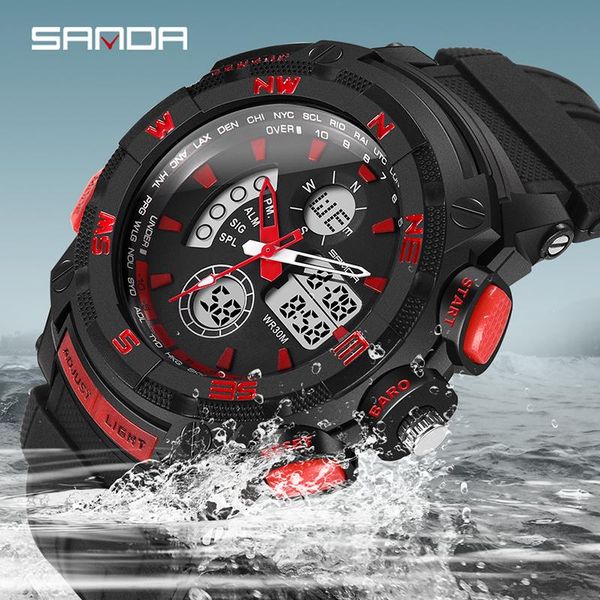 

wristwatches military sport sanda mens watch waterproof analog digital quartz wristwatch dual display date watches, Slivery;brown