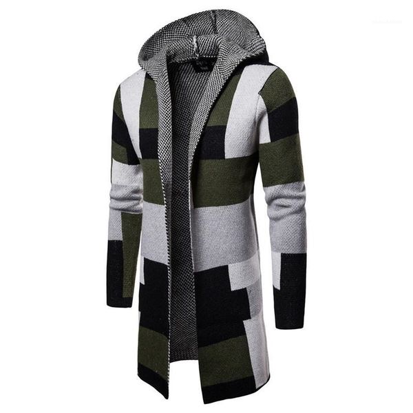 

mens sweaters hooded fashion contrast color male clothing plaid printed designer long sleeve cardigan, White;black