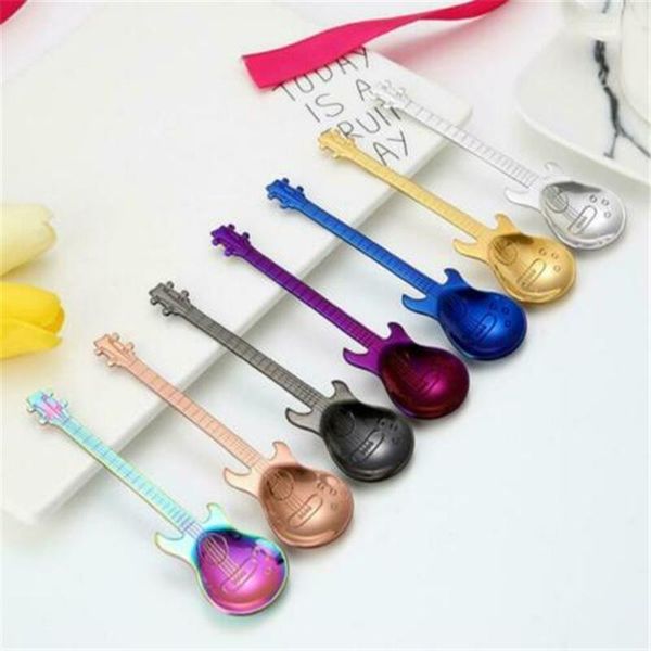 

spoons stainless steel guitar rainbow coffee tea spoon flatware drinking tools music theme stirring ice cream scoop