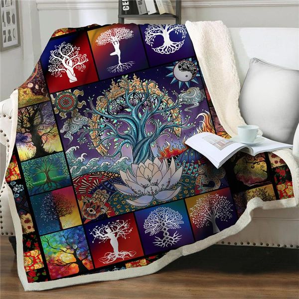 

tree printed fleece blanket on bed sofa home textiles thicken warm rug bedding quilt cover bedspread sherpa easy wash blankets