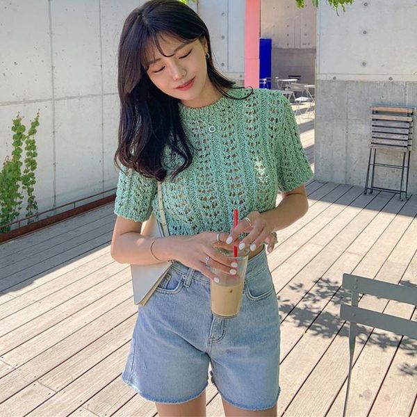 

women's sweaters spring and summer short sweet korean knit sweater sleeve t-shirt simple style, White;black