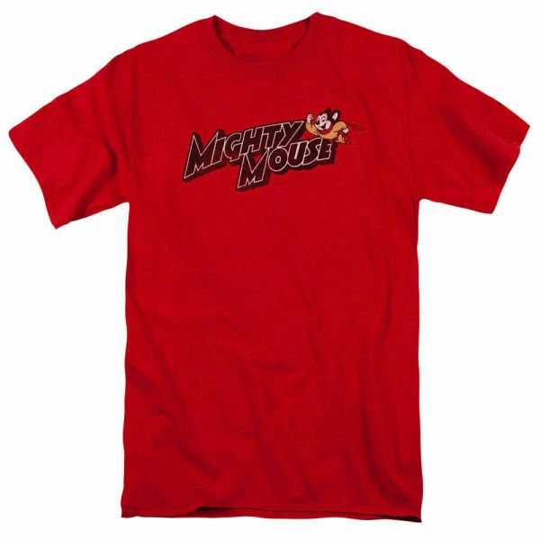 

Mighty Mouse Might Logo T Shirt Mens Licensed Cartoon Merchandise Red, White;black