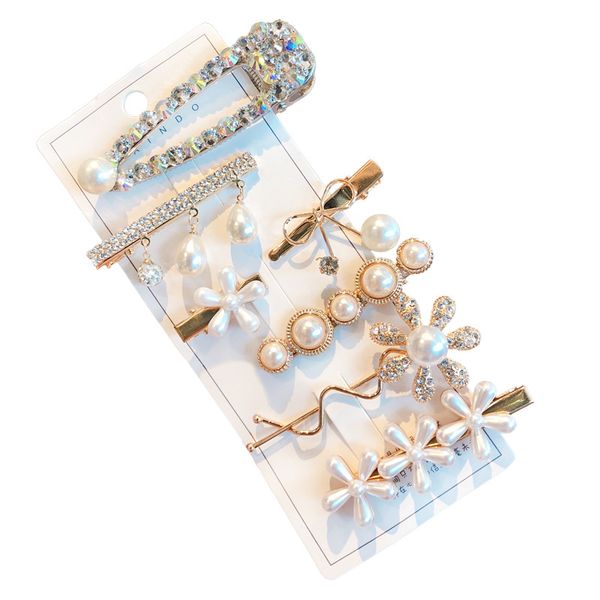 

south korea instagram net red with pearl hairpin set girl side bangs clip headdress side clip hairpin female, Slivery;white