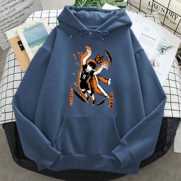 

men's hoodies & sweatshirts haikyuu kageyama tobio man casual loose streetwear hoody 2021 autumn spring fleece long sleeve sweatshirt, Black