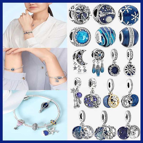 

other classic 925 sterling silver blue night sky santa claus charm beads fit original bracelet women holiday jewelry gifts