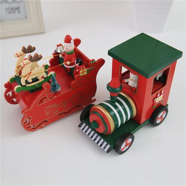 

christmas decorations wooden trains model decoration rotating music locomotive snow car gift box indoor toy