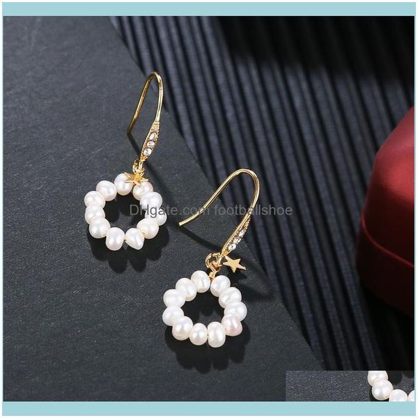

charm jewelrymicro fashion zircon inlaid womens five pointed star geometric pearl earrings ear aessories women drop delivery 2021 qhl5d, Golden