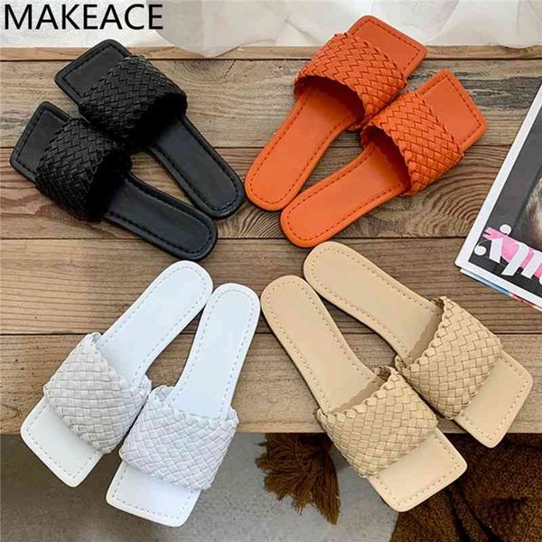 

75% off factory outlet sale orange black real slippers woman square toe braid leather summer slipper flat heel beach shoes women's dres