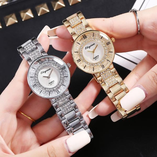 

wristwatches fashion watch korean quicksand round dial casual ladies simple alloy steel band diamond, Slivery;brown