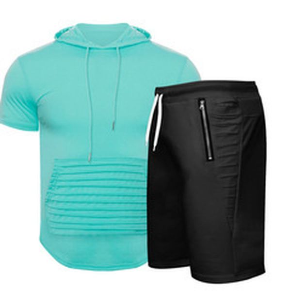 

cool design mens sports suit short-sleeved t-shirt with shorts comfortable breathable and dry daily leisure sports, Black;blue