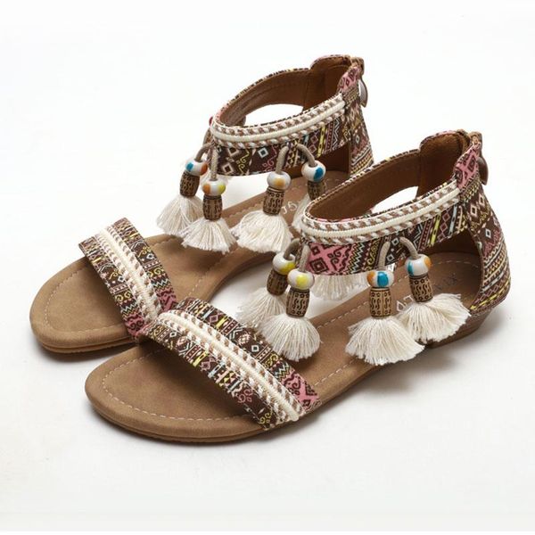 

sandals 2021 style beautiful women bohemian tassels roman shoes for girl, Black