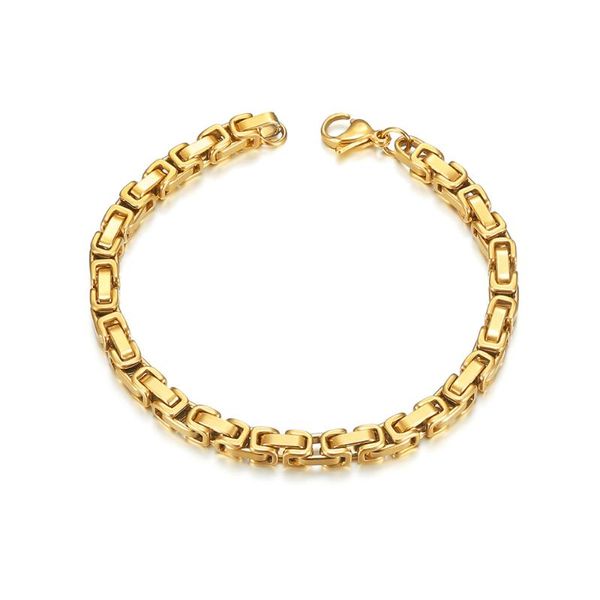 

link, chain trendy men bracelet punk gold color 5mm width byzantine link for women jewelry braslet 2021, Black