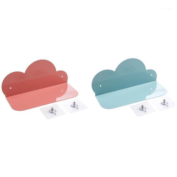 

bathroom shelves 2 pcs iron art cloud shape wall shelf punching hanger storage rack living room bedroom decoration strong blue & pink1
