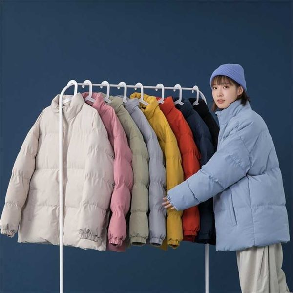 

winter puffer jackets couple stand collar warm casual coats loose high street all-match padding women 211216, Black