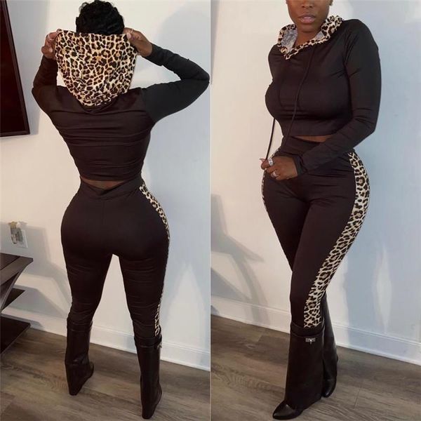 

autumn winter tracksuit women two piece set leopard hooded long sleeve sweatshirt pants leisure sports suit casual outfits women's tra, Gray