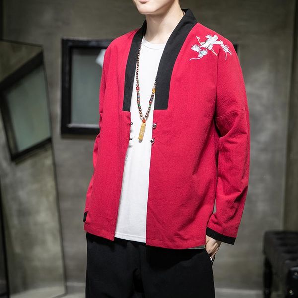 

ethnic clothing 2021 autumn and winter chinese style clothes men's embroidered hanfu tang jacket loose big size traditional, Red