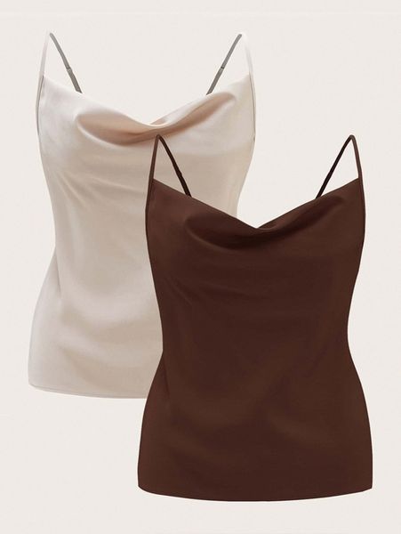 

2pcs solid draped front cami w7od#, White